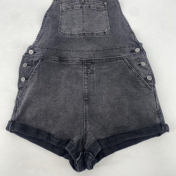 RVCA Women’s Size Large Shorts Bib Overall Black Denim Shortalls Skater Y2K - Picture 3 of 12
